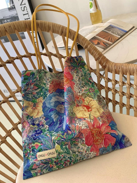 Chic 33X31cm Canvas Tote Bag With Vibrant Floral Design Casual Shoulder For Everyday Style Women's Bags & Handbags