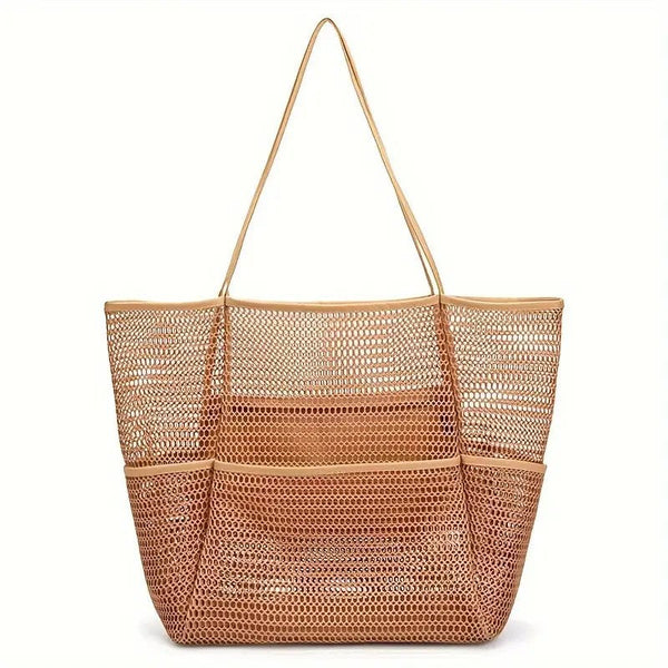 Brown Double Layer Mesh Beach Bag Large Capacity Women's Bags & Handbags