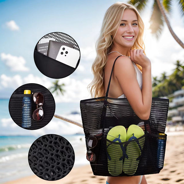 Brown Double Layer Mesh Beach Bag Large Capacity Women's Bags & Handbags
