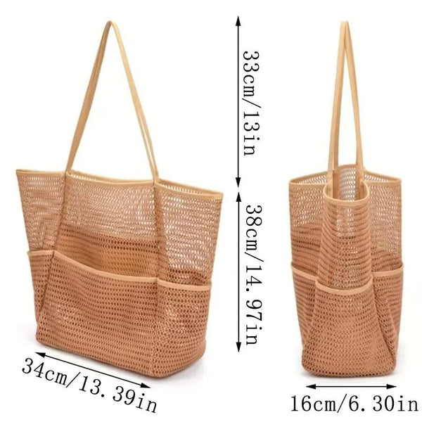 Brown Double Layer Mesh Beach Bag Large Capacity Women's Bags & Handbags