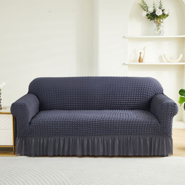 Dark Grey Three Person Sofa Bubble Gauze Cover With Skirt Full Elastic Dustproof Seater 190 230Cm Slipcovers
