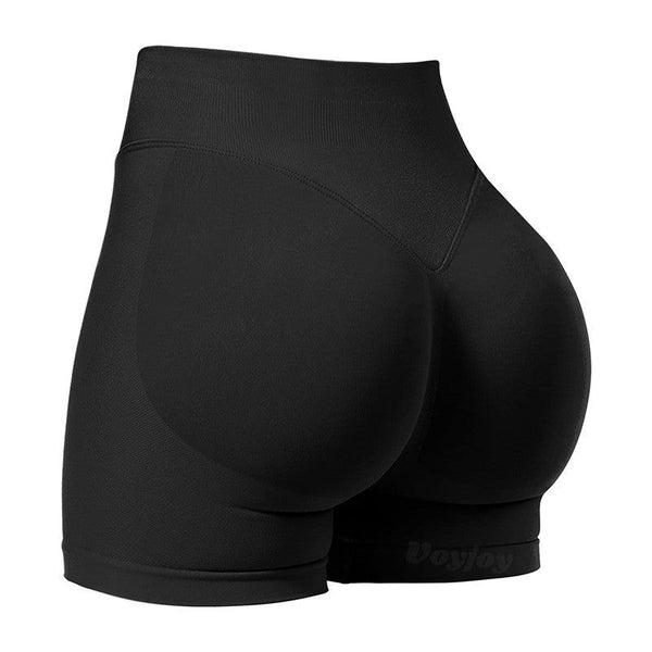 L Black High Elastic Hip Yoga Shorts Seamless Mid Intensity Pilates Workout Activewear Shorts