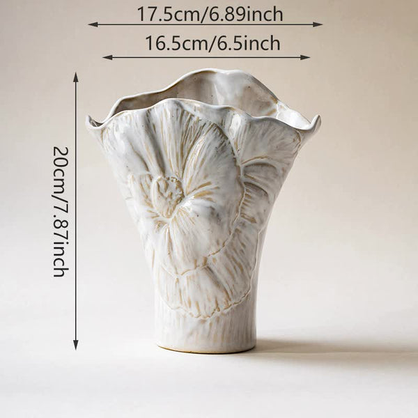 Elosung Elegant White Ceramic Vase Decorative Home Accessories With Floral Details Vases