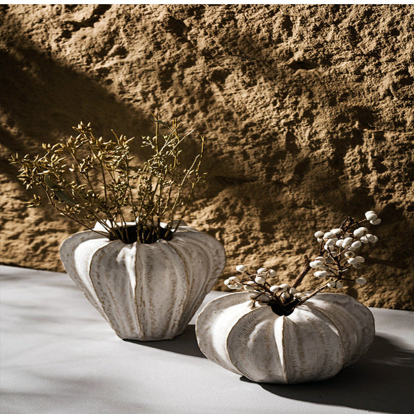 Elegant White Ceramic Pumpkin Shaped Vase Modern Decorative Home Accent For Table Centerpiece Vases