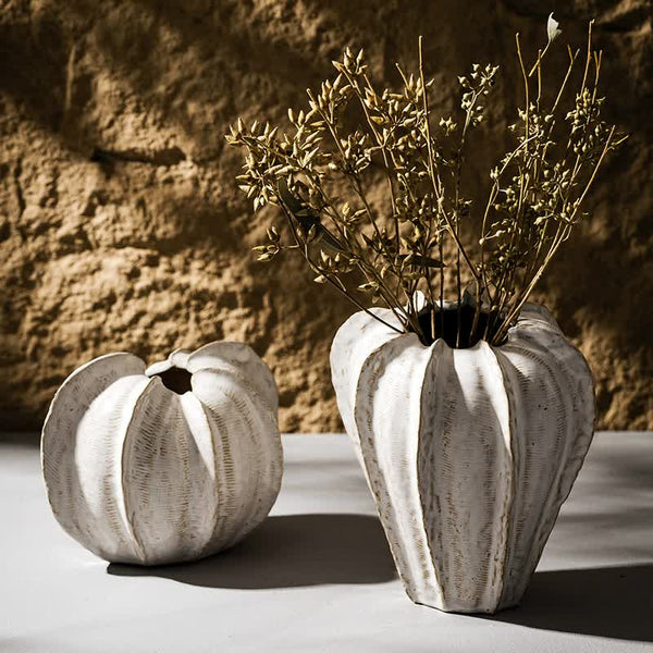 Elegant White Ceramic Pumpkin Shaped Vase Modern Decorative Home Accent For Table Centerpiece Vases