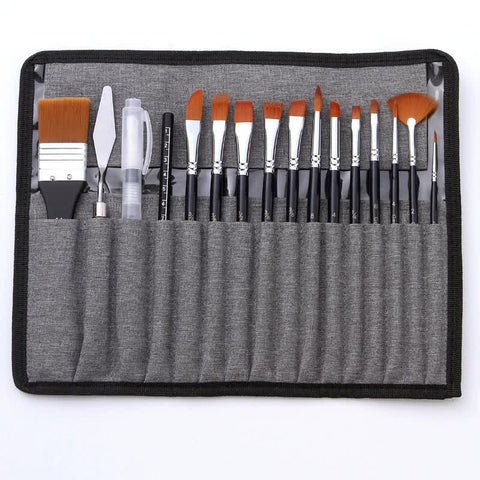 Dark Blue With A Hint Of Black 18 Piece Multi Purpose Nylon Hair Watercolor Brush Set Artists Brushes