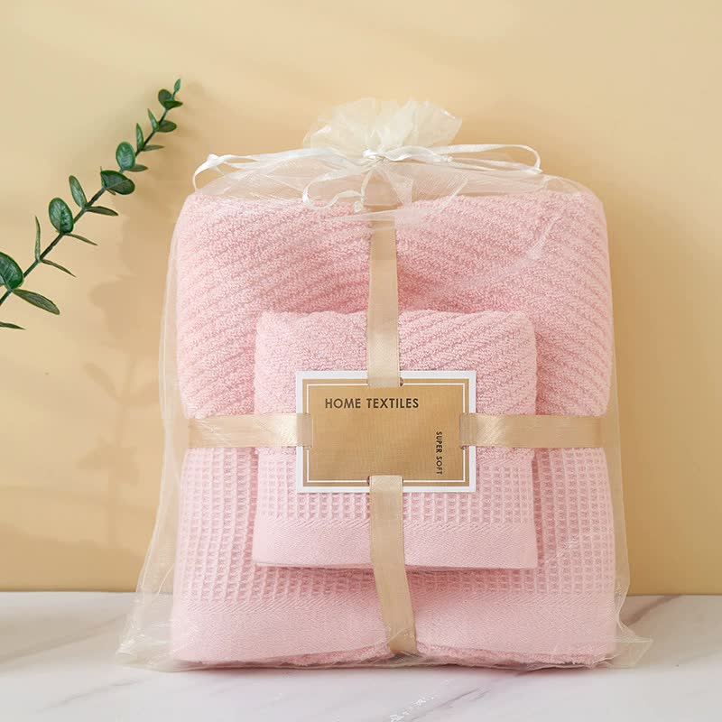 Elosung Pink Solid Color Diagonal Stripe Towel Set Luxurious Bath And Hand Towels Home Use Towels & Washcloths