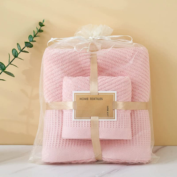 Elosung Pink Solid Color Diagonal Stripe Towel Set Luxurious Bath And Hand Towels Home Use Towels & Washcloths