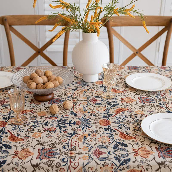 Elosung 1 Sets Of Floral Bird Tassel Tablecloth | Cotton And Linen Jacquard 90X90cm Table Cloths