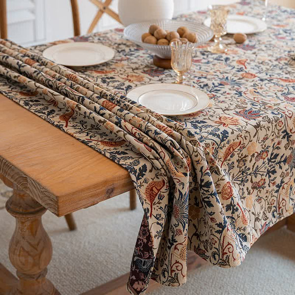 Elosung 1 Sets Of Floral Bird Tassel Tablecloth | Cotton And Linen Jacquard 90X90cm Table Cloths