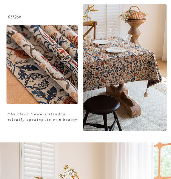 Elosung 1 Sets Of Floral Bird Tassel Tablecloth | Cotton And Linen Jacquard 90X90cm Table Cloths