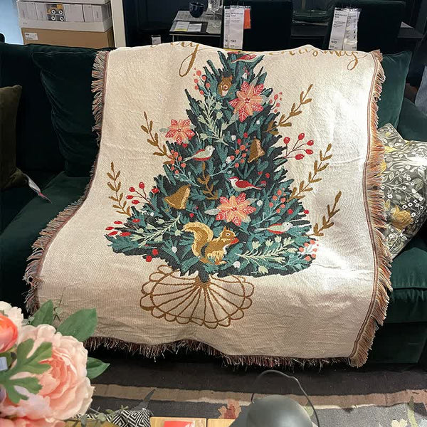 Off White Christmas Tree Throw Blanket | Festive Sofa Cover For Holiday Decor 110X160cm Throws & Afghans