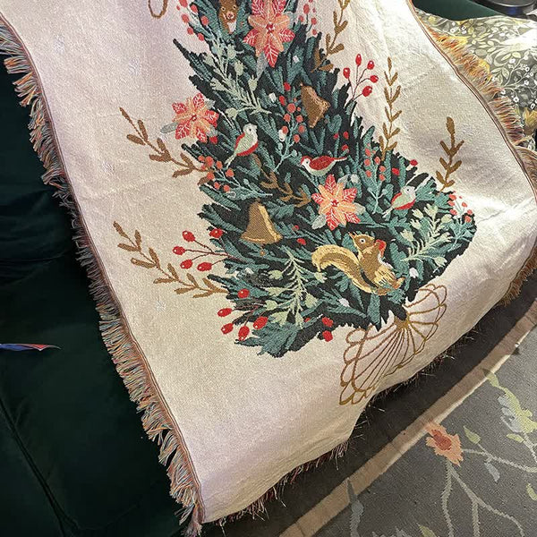 Off White Christmas Tree Throw Blanket | Festive Sofa Cover For Holiday Decor 110X160cm Throws & Afghans