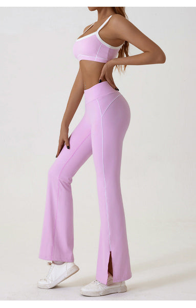 Pink Flared Leggings & Sports Bra Set Breathable Stretchy Activewear For Yoga Running Gym Workouts Sports Bras