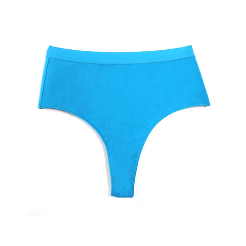 Elosung 3 Pcs Blue Aster High Waisted Solid Color Cotton Comfort Plus Size Tummy Control Thong Panties For Women Erotic Panties