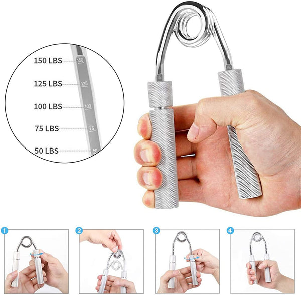 Elosung 2 Pcs Aluminum Color Heavy Duty Metal Hand Grip Strengthener Training Equipment For Rehabilitation & Fitness With Adjustable Resistance 50Lb H