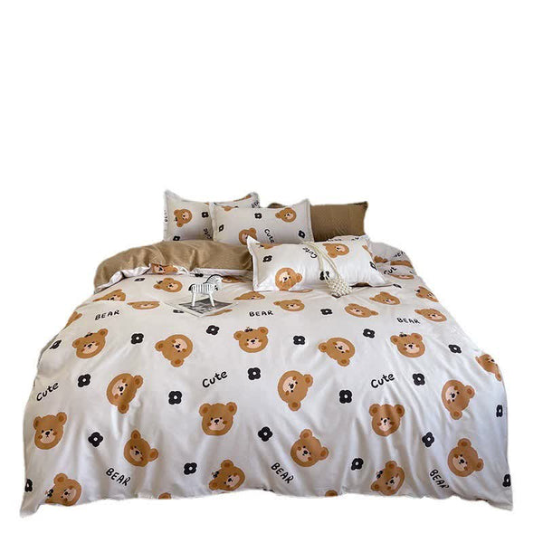 Cartoon Bear 4 Piece Bedding Set With Comforter And Pillowcases For Kids Soft Cute Linen (Comforter 150X200cm Sheet 160X230cm 48X47cm) Double Bed Comf
