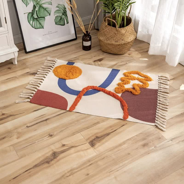 Elosung 1 Sets Of Handwoven Cotton Tassel Floor Rug For Bedroom Or Living Room|Soft Modern Geometric Design60x90cm Rugs
