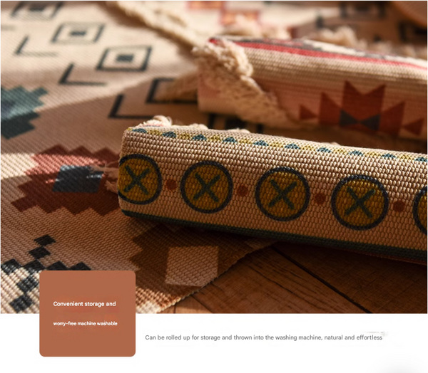 Handwoven Cotton Tassel Floor Rug For Bedroom Or Living Room|Soft Modern Geometric Design60x90cm Rugs