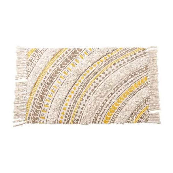 Handwoven Cotton Tassel Floor Rug For Bedroom Or Living Room|Soft Modern Geometric Design60x90cm Rugs