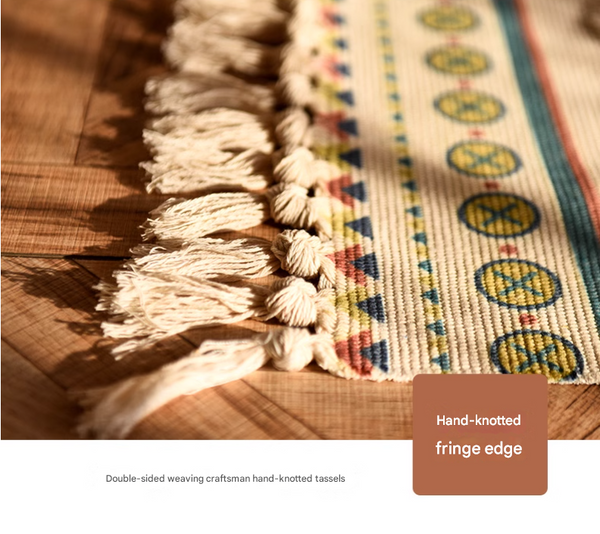 Handwoven Cotton Tassel Floor Rug For Bedroom Or Living Room|Soft Modern Geometric Design60x90cm Rugs