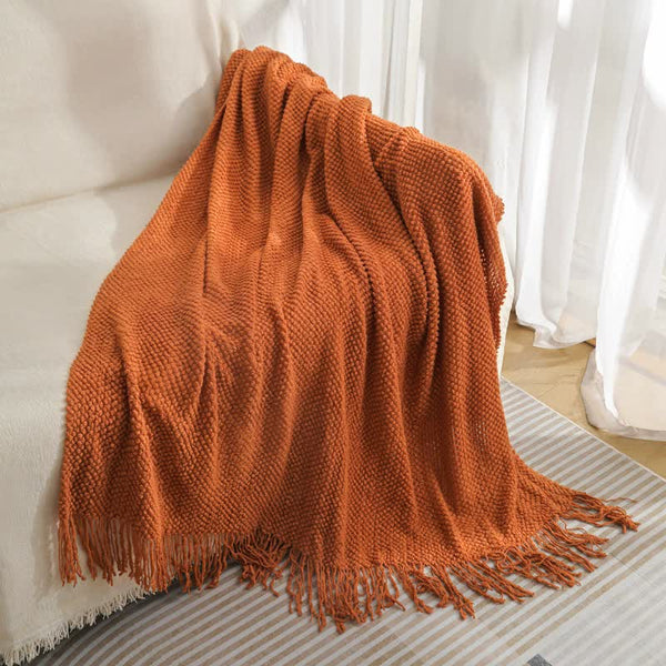 Orange Premium Woven Knitted Throw Blanket With Tassels | Soft Cozy Sofa & Bed Perfect For Office Afternoon Naps 127X172cm Placeholder