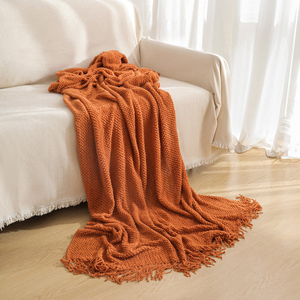 Orange Premium Woven Knitted Throw Blanket With Tassels | Soft Cozy Sofa & Bed Perfect For Office Afternoon Naps 127X172cm Placeholder