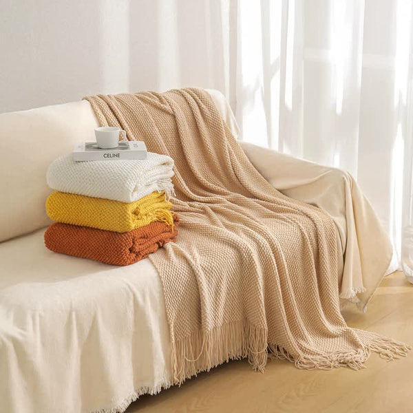 Orange Premium Woven Knitted Throw Blanket With Tassels | Soft Cozy Sofa & Bed Perfect For Office Afternoon Naps 127X172cm Placeholder