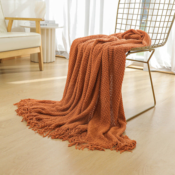 Orange Premium Woven Knitted Throw Blanket With Tassels | Soft Cozy Sofa & Bed Perfect For Office Afternoon Naps 127X172cm Placeholder
