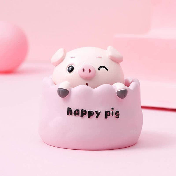2 Pcs Cute Pig Head Bobble Car Ornament Resin Doll Dashboard Decoration 6.5X7cm Other Car Interior