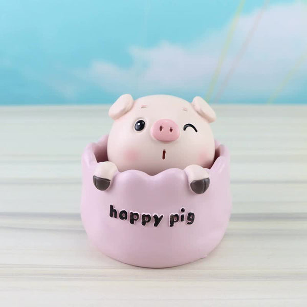 2 Pcs Cute Pig Head Bobble Car Ornament Resin Doll Dashboard Decoration 6.5X7cm Other Car Interior