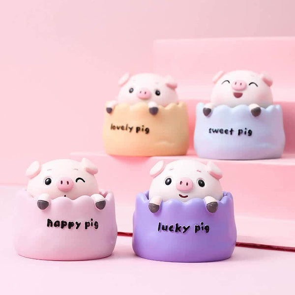 2 Pcs Cute Pig Head Bobble Car Ornament Resin Doll Dashboard Decoration 6.5X7cm Other Car Interior