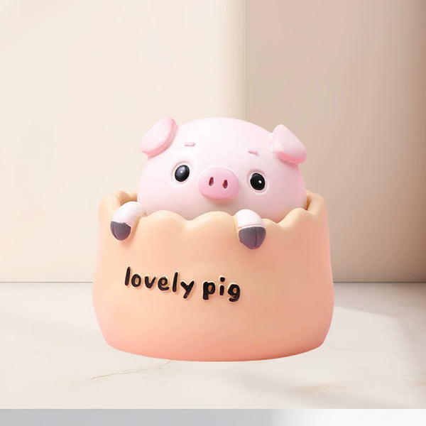 2 Pcs Cute Pig Head Bobble Car Ornament Resin Doll Dashboard Decoration 6.5X7cm Other Car Interior