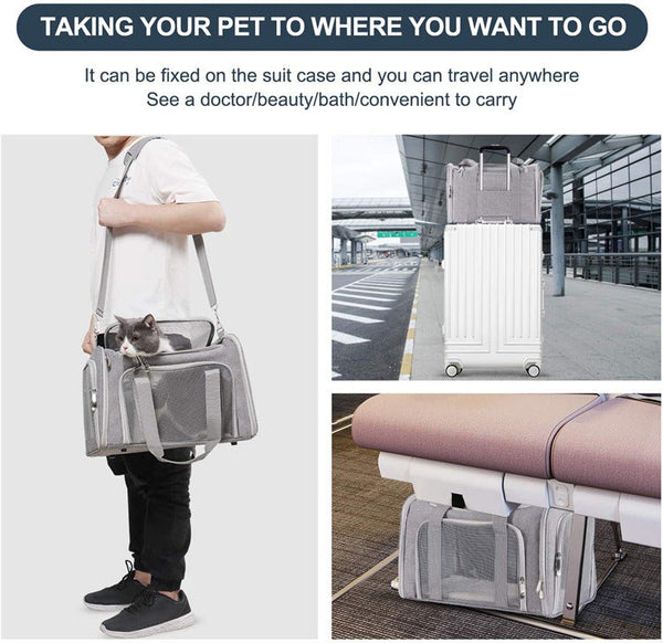 Grey Pet Travel Carrier Bag Foldable Durable And Comfortable For Small Dogs & Cats Pet Transport