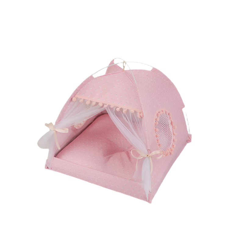 Pink Floral Folding Pet Tent Summer Cat & Dog Shelter With Mesh 35X35x30cm Pet Beds