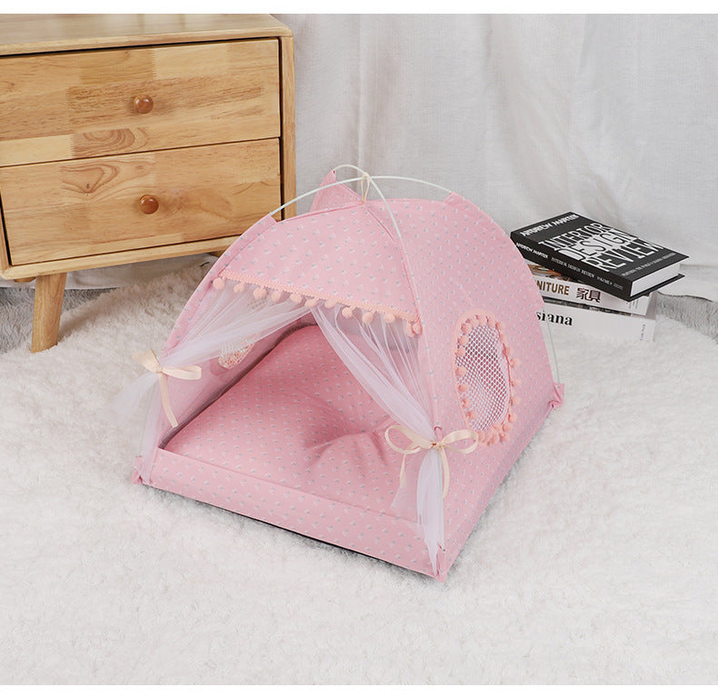 Pink Floral Folding Pet Tent Summer Cat & Dog Shelter With Mesh Lightweight And Breathable Ideal For Travel Home Use 50X50x45cm Dog Kennels
