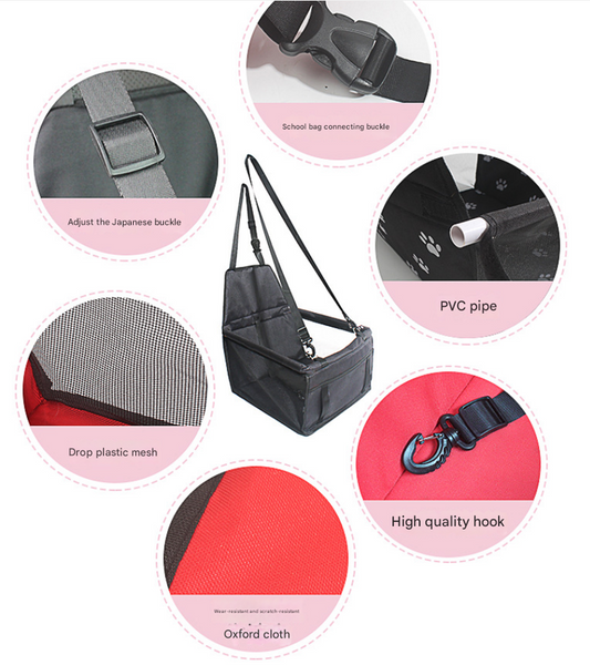 Black And Grey Portable Pet Car Seat For Dogs Cats Adjustable Cover Travel Carrier With Safety Belt Pet Transport