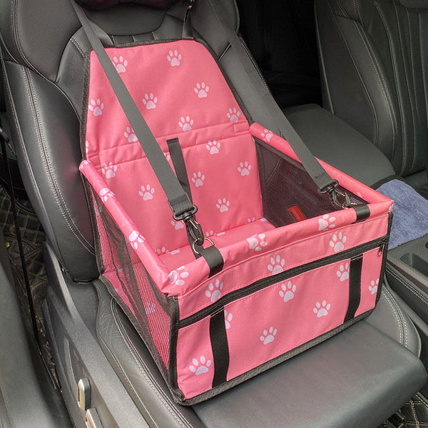 Pink Footprints Portable Pet Car Seat For Dogs And Cats Adjustable Carrier With Safety Belt Pet Transport