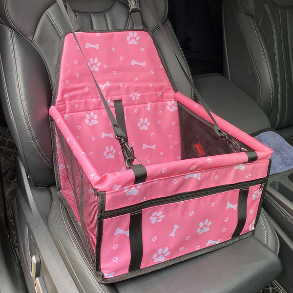 Pink Bone Print Portable Pet Car Seat For Dogs And Cats Adjustable Travel Carrier With Safety Belt Pet Transport