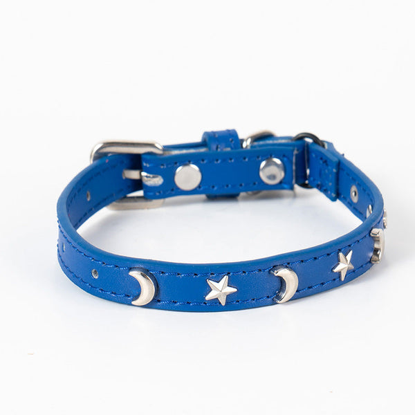 3 Pcs Black Stylish Pu Leather Pet Collar Anti Loss Puppy Bell Star & Moon Design Width 1.2Cm Total Length 35Cm Dog Collars