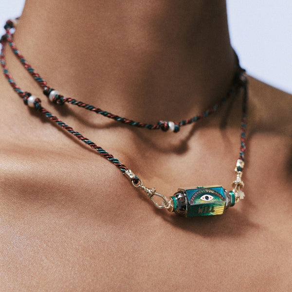 Veile Studios Mystical Tarot Charm Necklace Boho Pendant Green Eye Pattern Necklaces & Pendants