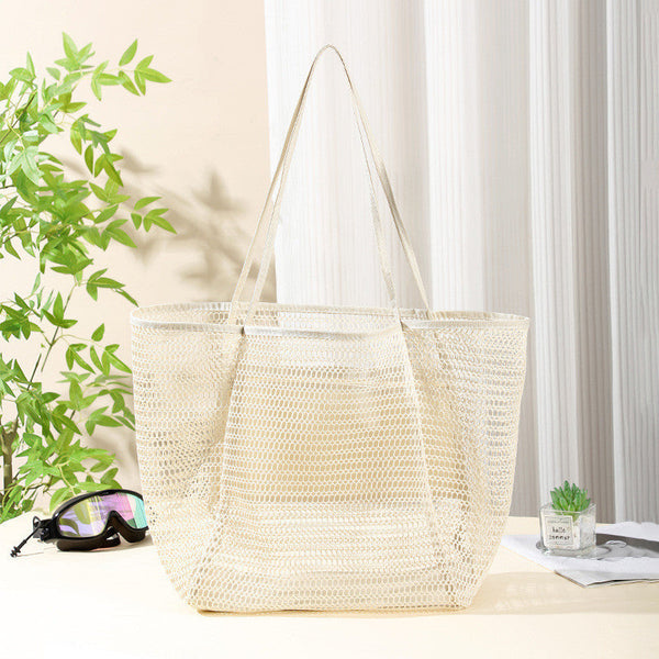 2 Pcs Milky Casual Mesh Tote Bag Shoulder For Beach And Travel 35X17x37cm Women's Bags & Handbags
