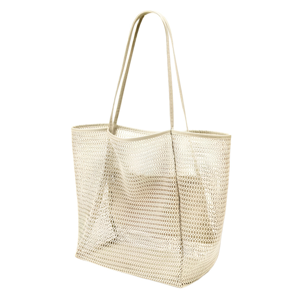 2 Pcs Milky Casual Mesh Tote Bag Shoulder For Beach And Travel 35X17x37cm Women's Bags & Handbags