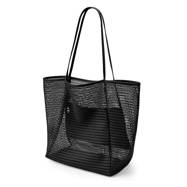 2Pcs Black Casual Mesh Tote Bag Shoulder Bags Beach Travel 35X17x37cm Women's Bags & Handbags