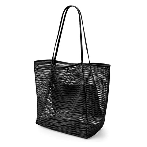2Pcs Black Casual Mesh Tote Bag Shoulder Bags Beach Travel 35X17x37cm Women's Bags & Handbags