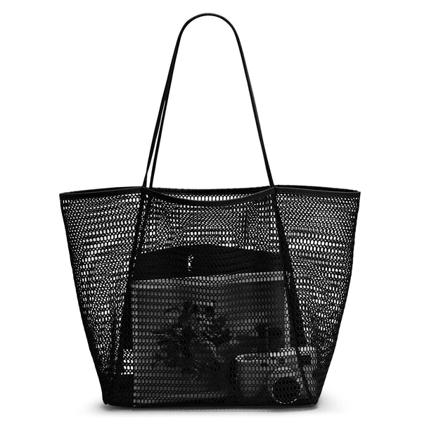 2Pcs Black Casual Mesh Tote Bag Shoulder Bags Beach Travel 35X17x37cm Women's Bags & Handbags