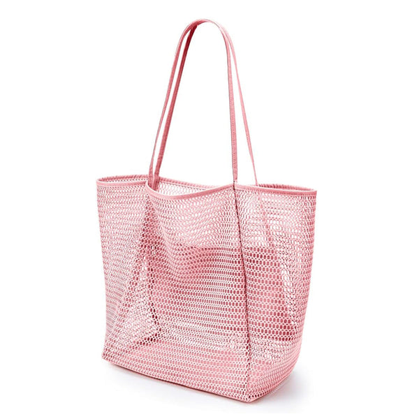 2 Pcs Pink Casual Mesh Tote Bag Shoulder For Beach & Travel 35X17x37cm Women's Bags & Handbags