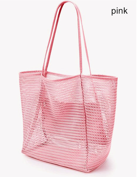 2 Pcs Pink Casual Mesh Tote Bag Shoulder For Beach & Travel 35X17x37cm Women's Bags & Handbags