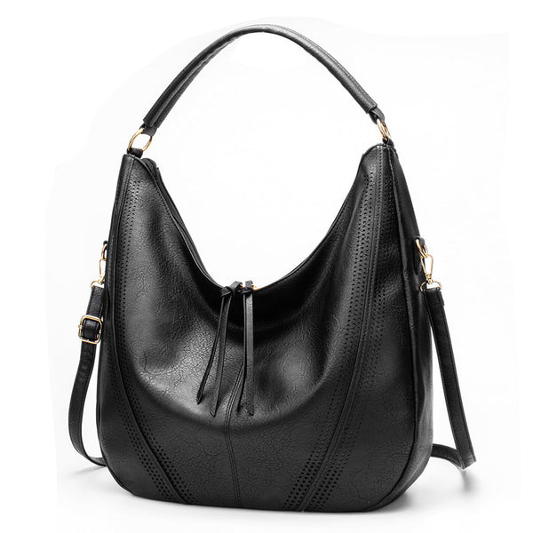 Black Faux Leather Hobo Bag Large Shoulder Tote W/Coin Purse Women's Bags & Handbags