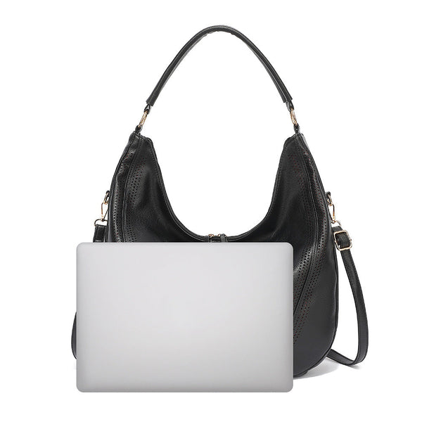 Black Faux Leather Hobo Bag Large Shoulder Tote W/Coin Purse Women's Bags & Handbags